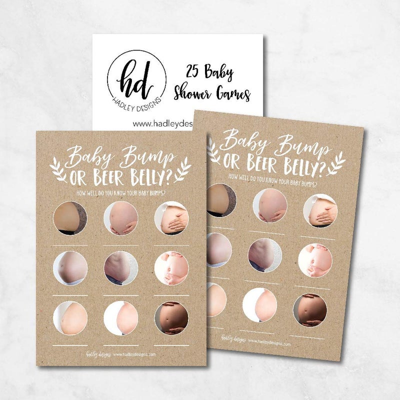 Hadley Designs Baby Shower Games for 25 Guests - Hilarious Beer Belly or Baby Bump Game, Funny Babyshower Game Girl Boy Gender Neutral, Rustic Kraft Gender Reveal Games, Made in USA - Image 3